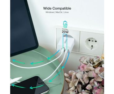 CARGADOR PARED AUTOMATICO 1XUSB + 1XUSB-C 20W 0.8A BLANCO TOOQ