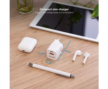 CARGADOR PARED/VIAJE USB-C/PD + USB-A/QC 20W BLANCO TOOQ