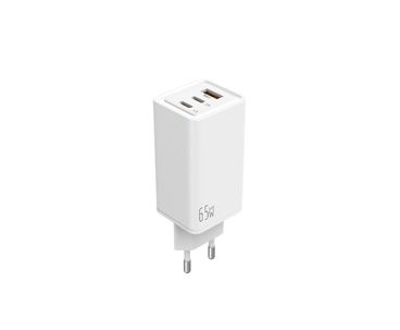 CARGADOR PARED/VIAJE GaN 2xUSB-C/PD + USB-A 65W BLANCO LEOTEC