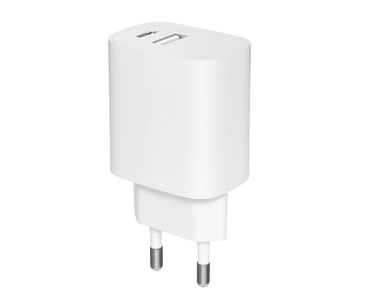 CARGADOR PARED/VIAJE USB-C/PD + USB-A 20W BLANCO LEOTEC