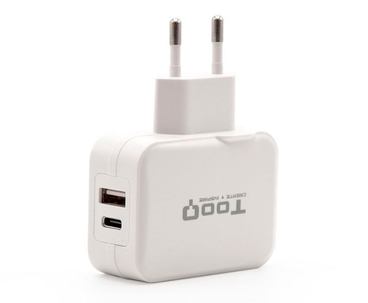 CARGADOR DOBLE PUERTO USB-C USB A 27W BLANCO TOOQ